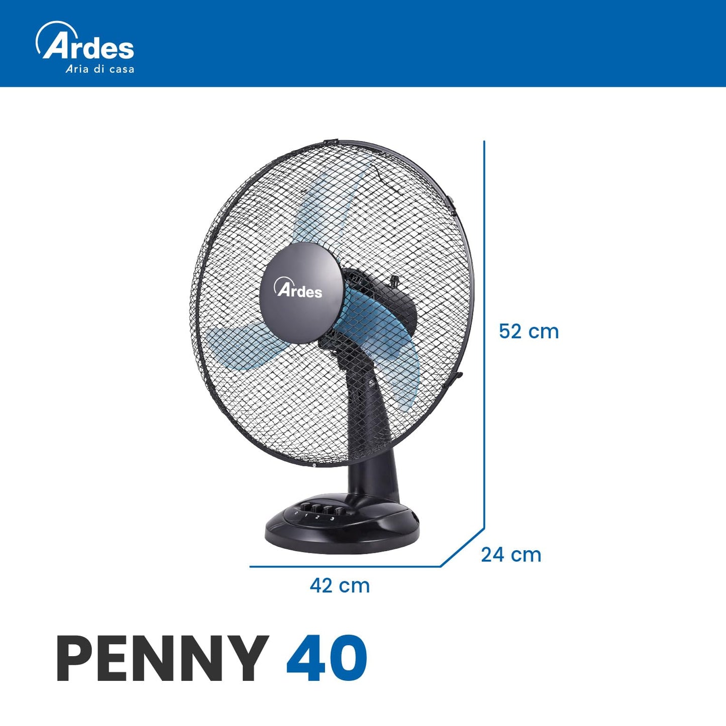 ARDES - Ardes table fan 40 cm model Penny, 3 blades, oscillating, with adjustable tilt angle, Ardes fan, 3 speed levels, quiet, AR5AM40