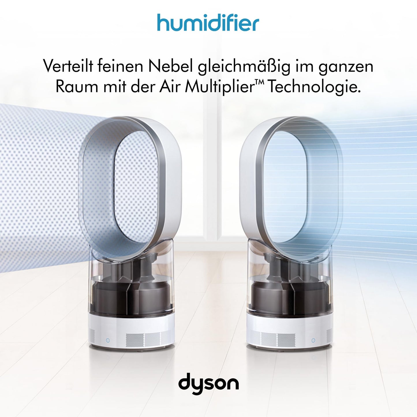 Dyson AM10 Humidifier and Fan, Ultra Fine Cold Air Humidification, Automatic Humidity Control, White/Silver