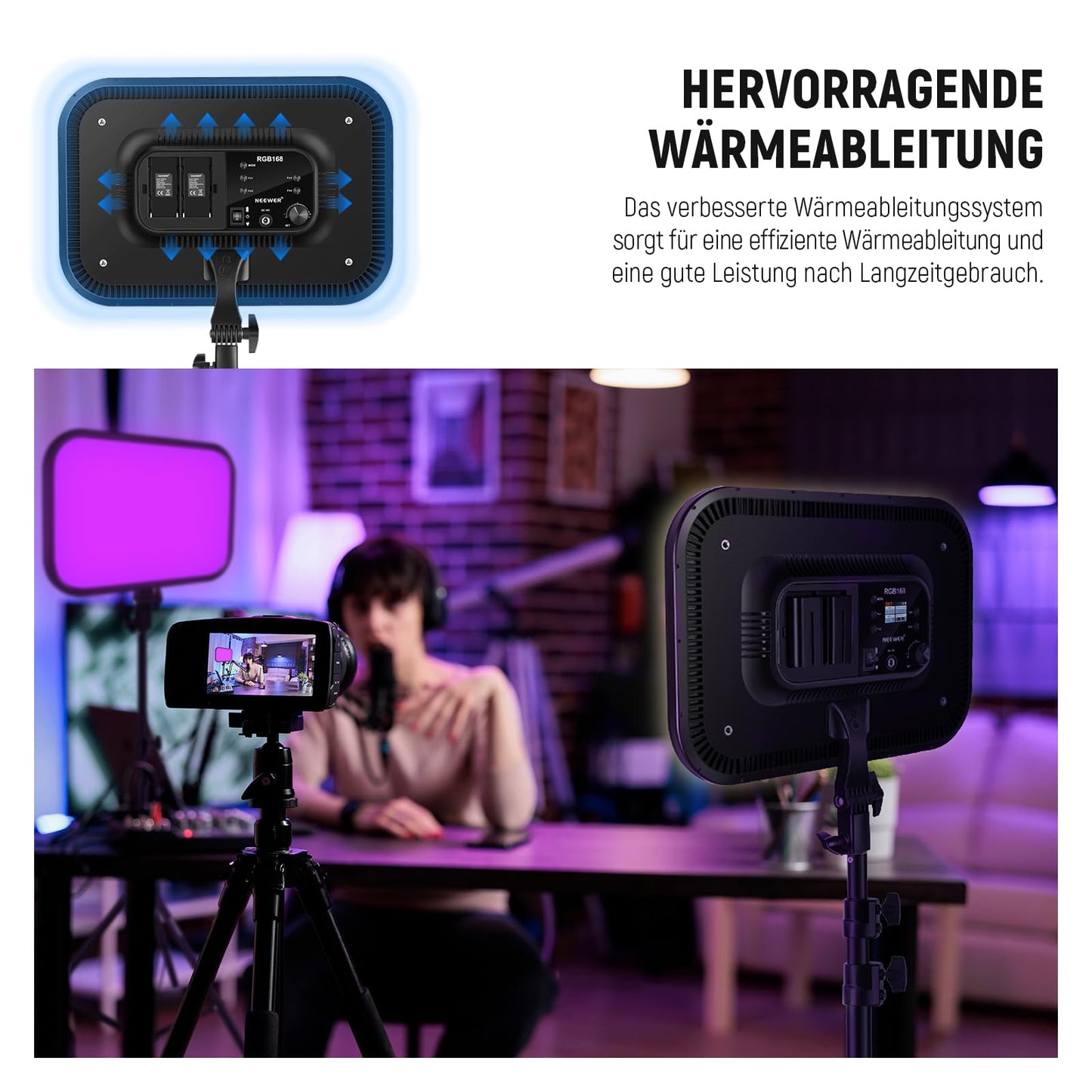 NEEWER RGB168 18.3" 60W RGB LED Video Light Panel Set with Tripod Stand App Control 360° Full Color Dimmable 2500K-8500K RGB Video Light/CRI 97+/17 Scene Effects Studio Continuous Light Photography, 2 Pack - 10101825