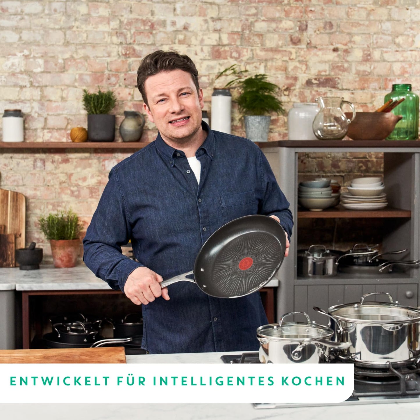 Tefal Jamie Oliver Cook's Direct On wok pan, 28 cm, durable non-stick coating, thermal signal, riveted handle, suitable for induction, stainless steel, E3041934