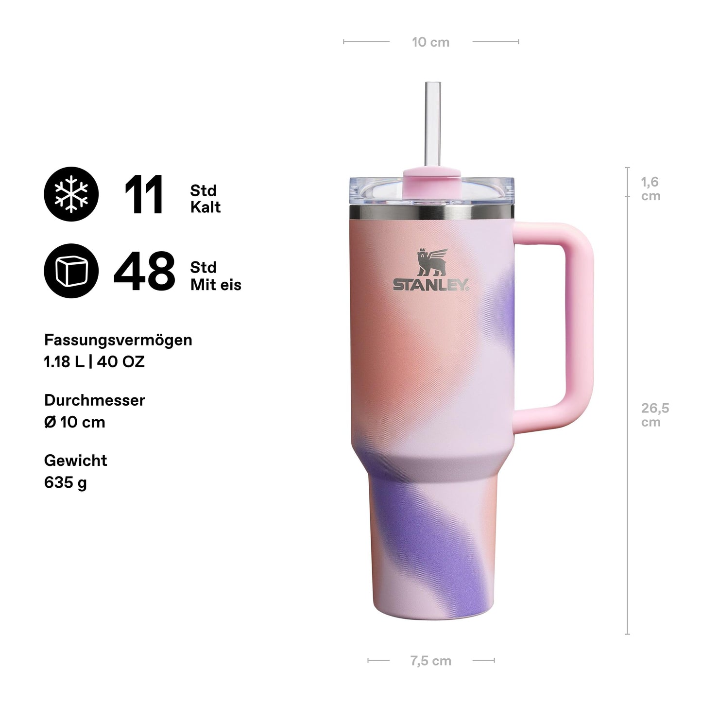 STANLEY 1913 Quencher H2.0 Flowstate Drinking Bottle with Straw 1.2L - Thermo Mug Cools for 11 Hours - 48 Hours Ice Cooled - Thermos Bottle BPA Free - Stainless Steel Drinking Cup - Rose Petal Motion - 100000115662