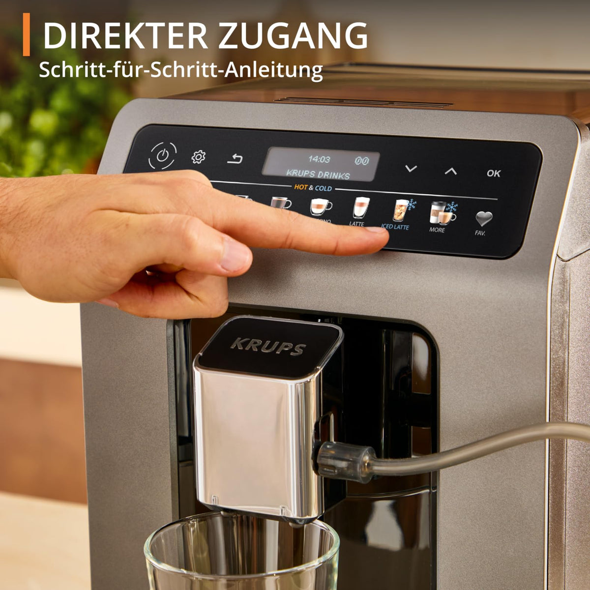 Krups Evidence Hot & Cold Coffee Machine, 18 beverage specialties, hot and cold drinks, One-Touch Cappuccino, milk system, automatic cleaning cycle, quick heating time, EA898GF0