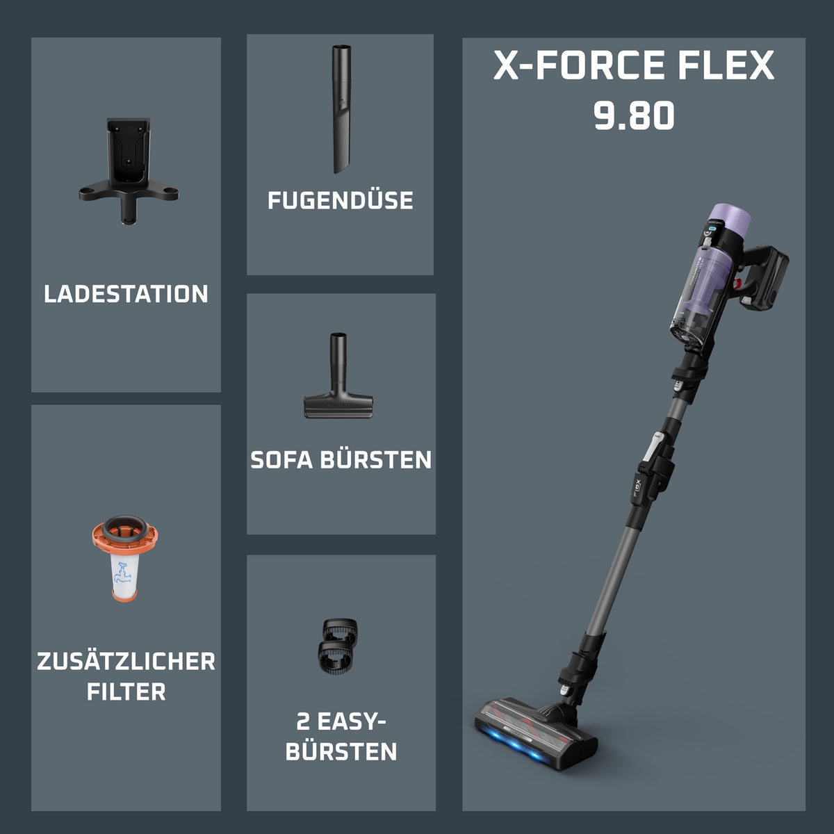 Rowenta X-Force Flex 9.80 cordless battery stick vacuum, Allergy model - RH7L35E0