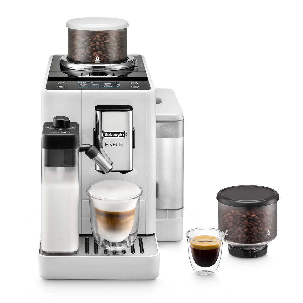 De'Longhi Rivelia - aparat de cafea complet automat 16 băuturi alb - EXAM440.55.W