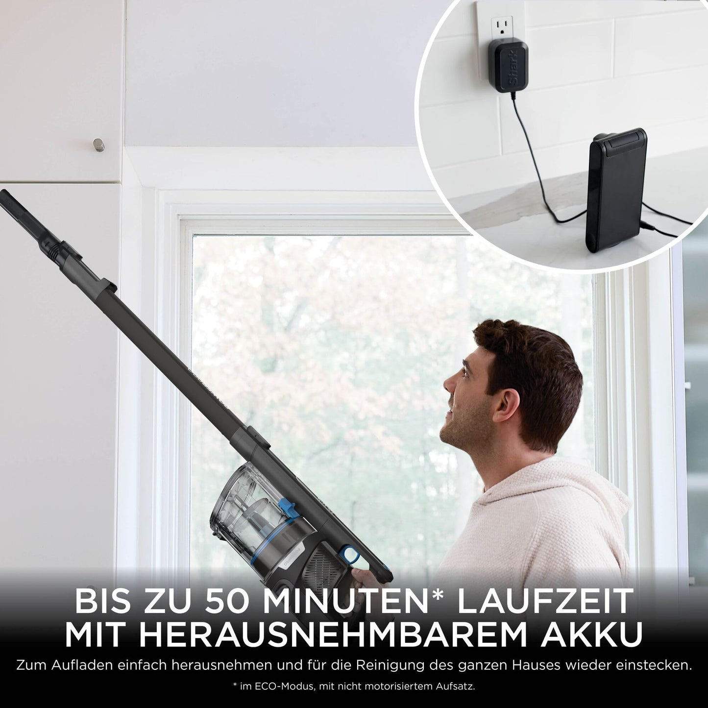 Shark PowerPro cordless vacuum cleaner, free-standing, up to 50 minutes running time, wireless, bagless, for pet hair, allergy sufferers, carpet and hard floors, with LED light and articulated tube, IZ370EU