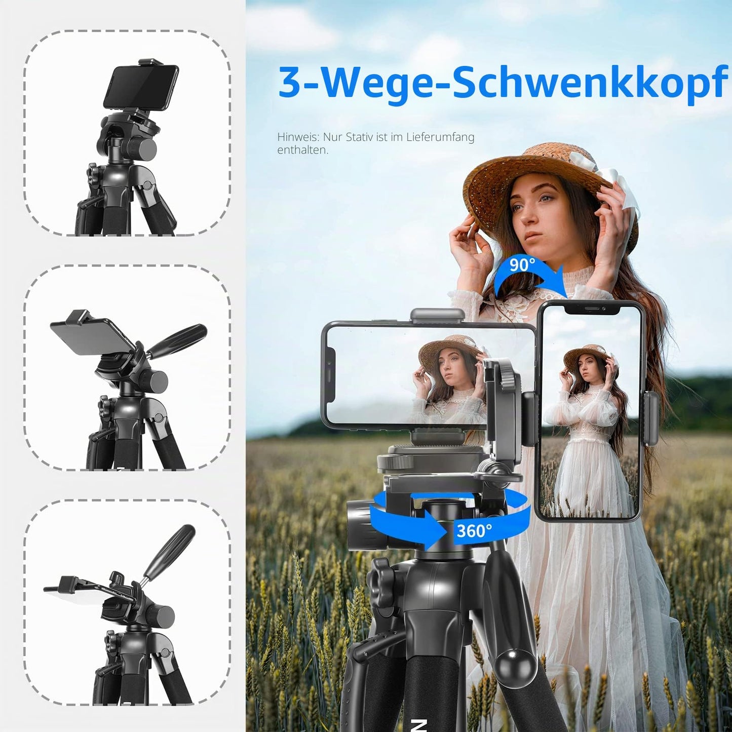Neewer Portable 177cm Aluminum Alloy Camera Tripod Monopod with 3-Way Swivel Pan Head for DSLR Camera Black - 10089015