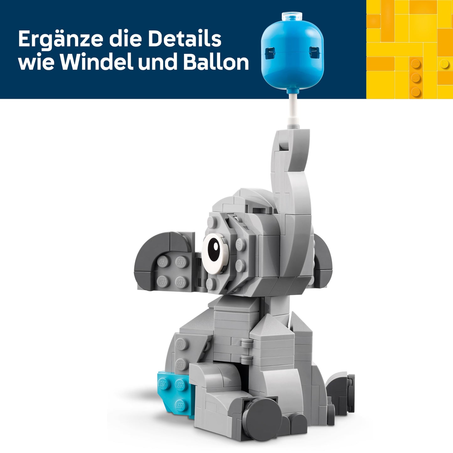 LEGO floating baby elephant - building set for adults - model building with animal figure and accessories as room decoration - birth gift idea for parents - 40814