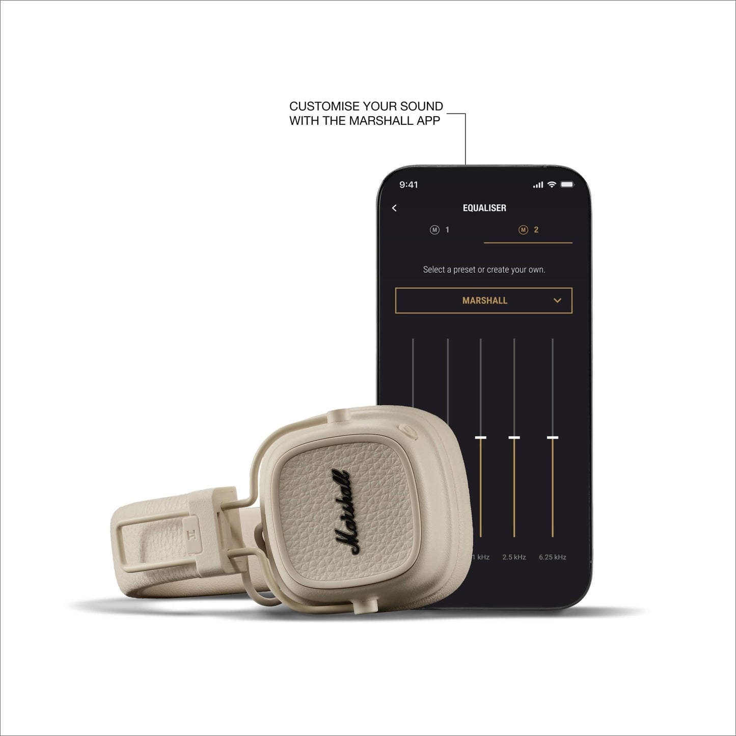 Marshall Major V Bluetooth Headphones, 100 Hour Playtime - Cream - 1006833