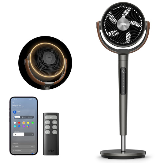 DREO 25 dB Quiet Smart Pedestal Fan, 110 cm Height 6 Modes 8 Speeds 120°+105° Omni-directional Oscillating Fan with Remote Voice Control for Bedroom, PolyFan 513S - DR-HAF003S