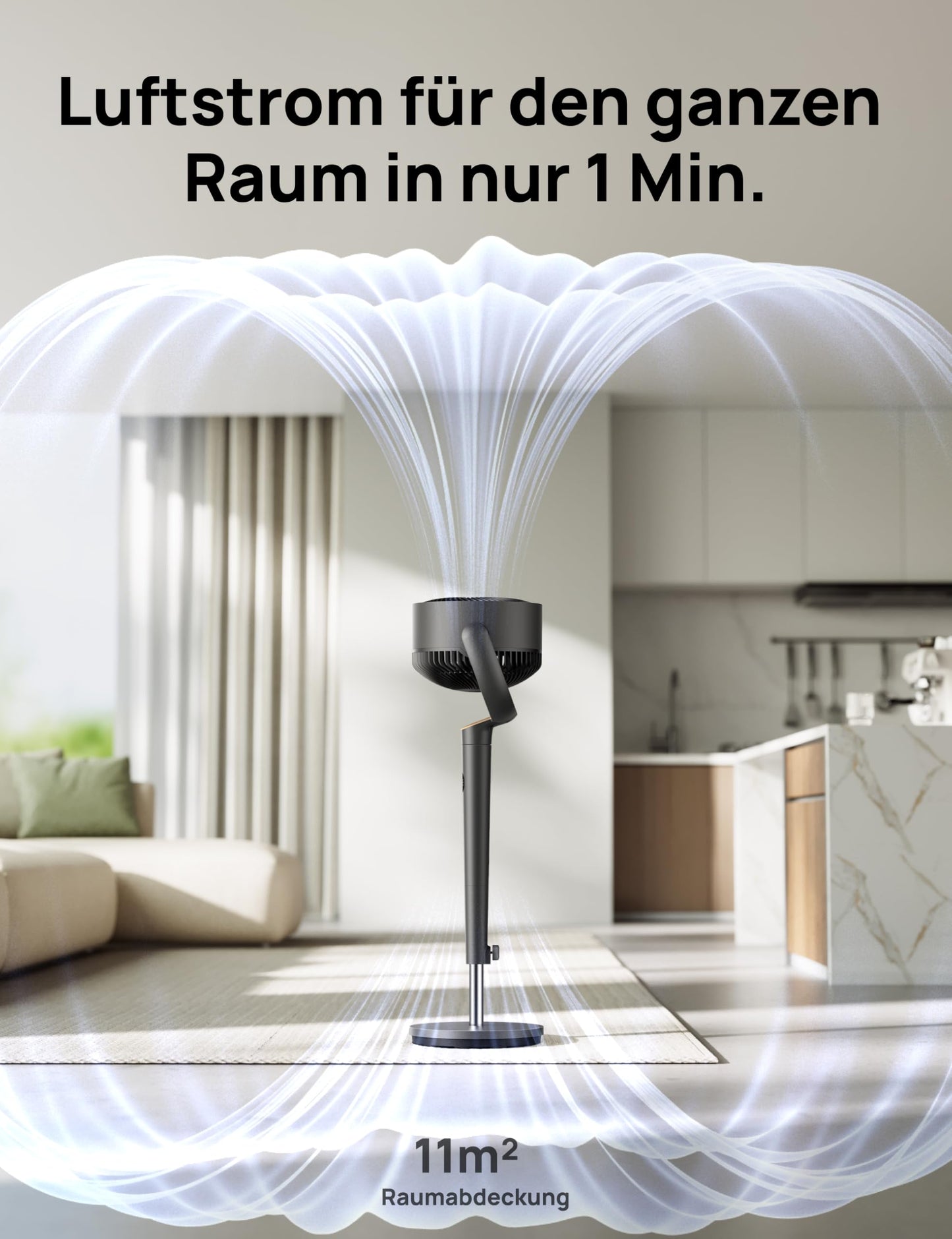 DREO pedestal fan very quiet, large fan with remote control, 20dB silent fan with DC motor, 120° oscillating, 4 modes, 94-107cm height adjustable, floor fan, TurboPoly Fan 512, gray