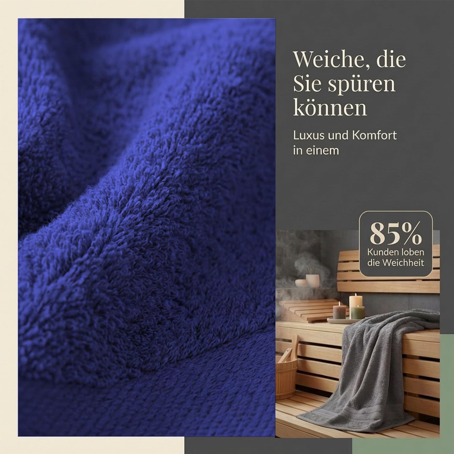 Komfortec 2 sauna towel set 80x200 cm, large sauna towels made of 100% cotton, sauna towels, fluffy and absorbent, quick-drying, anthracite/navy blue - 2er-80x200-anthrazit-navyblau