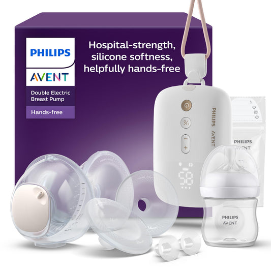 Philips AVENT Hands-free Electronic Double Breast Pump, hospital-grade motor, mimics the baby's drinking rhythm, up to 85 pumping motions per minute, 2 collection cups, SCF547/11