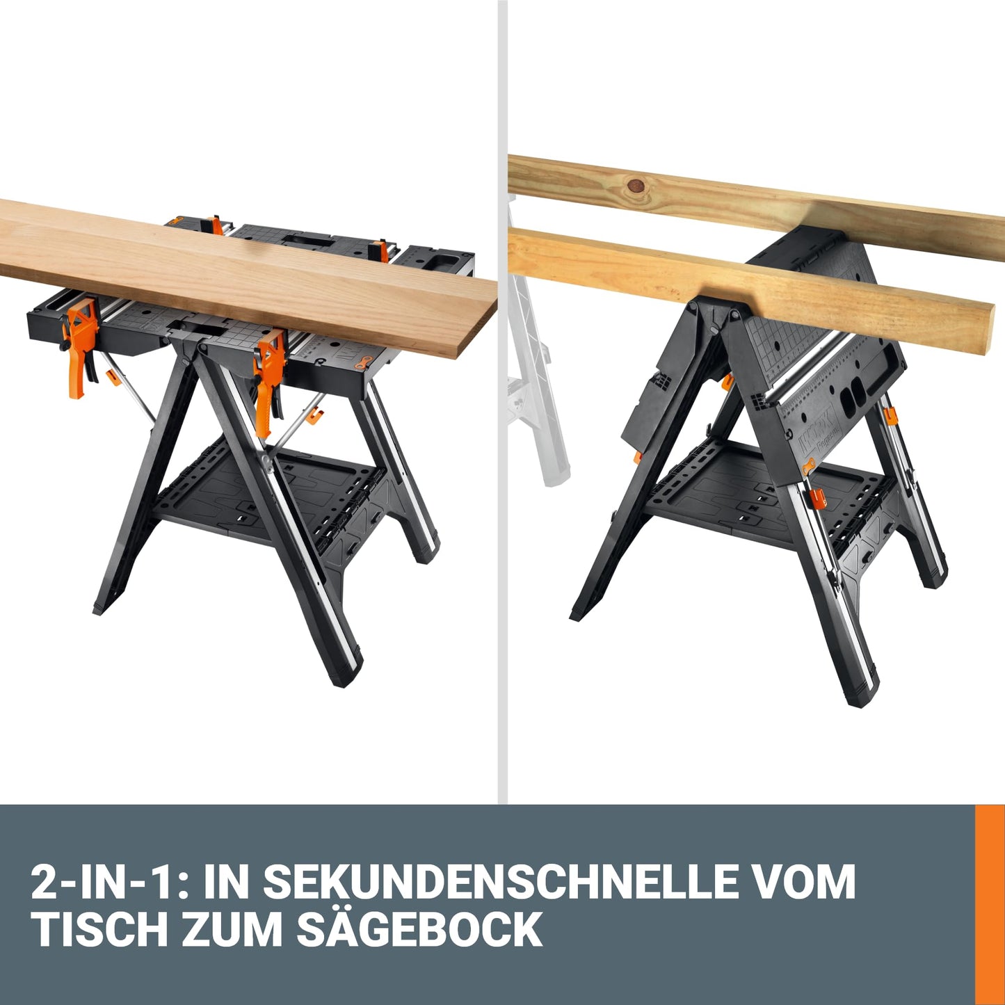 WORX PEGASUS WX051 mobile multifunctional workbench - high-quality foldable work table for the workshop, max. load 450kg - including quick clamping device - high stability & large work surface