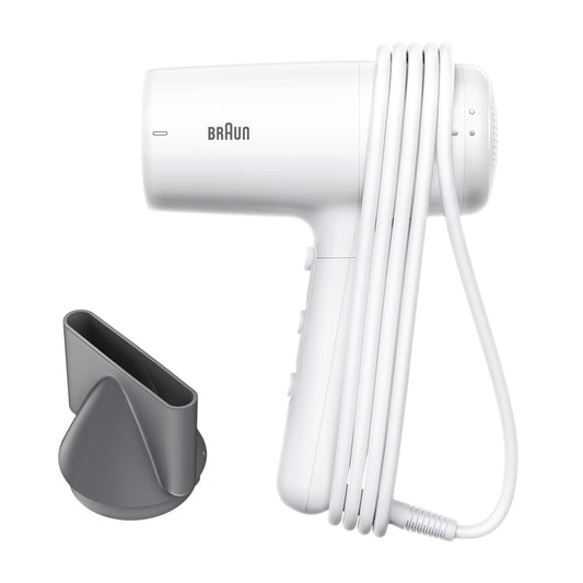 Braun Hair Dryer HD2.1 – Lightweight hair dryer with styling nozzle for all hair types, 2100 W, 3 heat settings and 2 speeds, White, BRHD210E