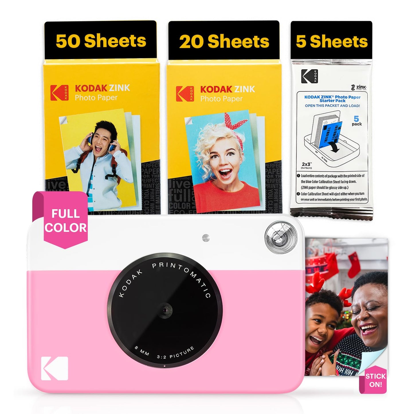 Kodak Printomatic Instant Camera – 75 Sheet Package – 5MP – Zinc 2x3 Photos – Portable – Pink - AMZNBRODMATPK