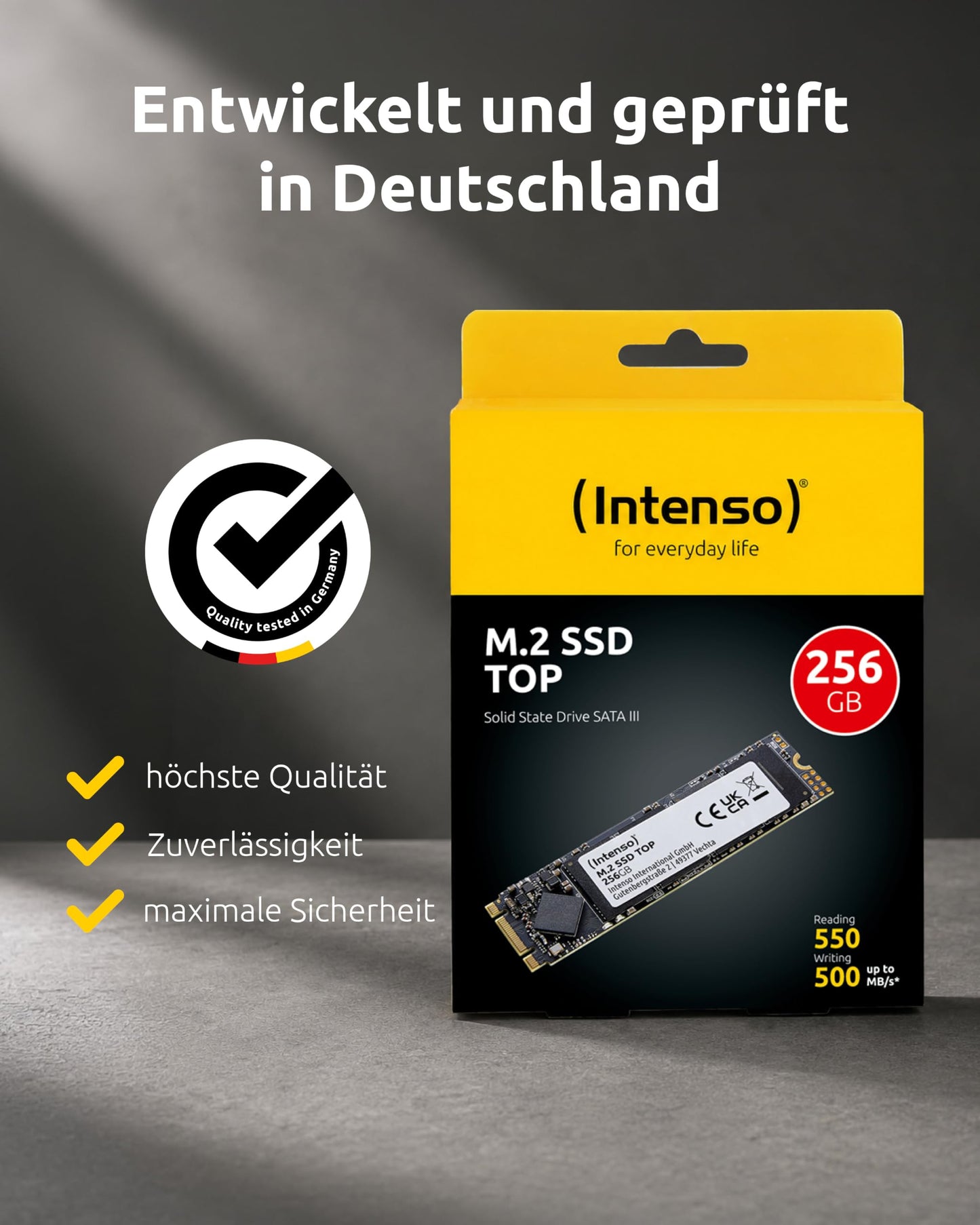 Intenso Internal M.2 SSD SATA III Top, 256GB, 550MB/Second, Solid State Drive - 3832440