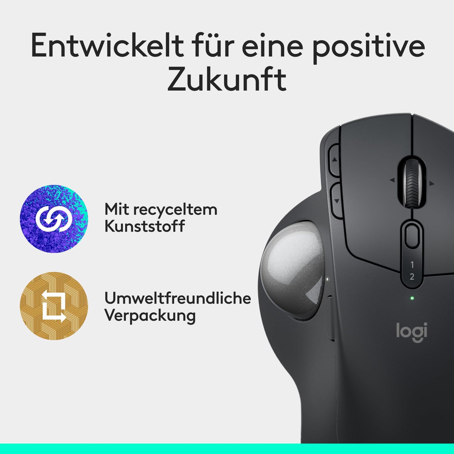 Logitech MX Ergo S Advanced Wireless Trackball Mouse, USB-C Rechargeable Wireless Ergonomic Mouse with Bluetooth and Encrypted Dongle, 6 Programmable Buttons, for PC/Mac - Graphite - 910-007260