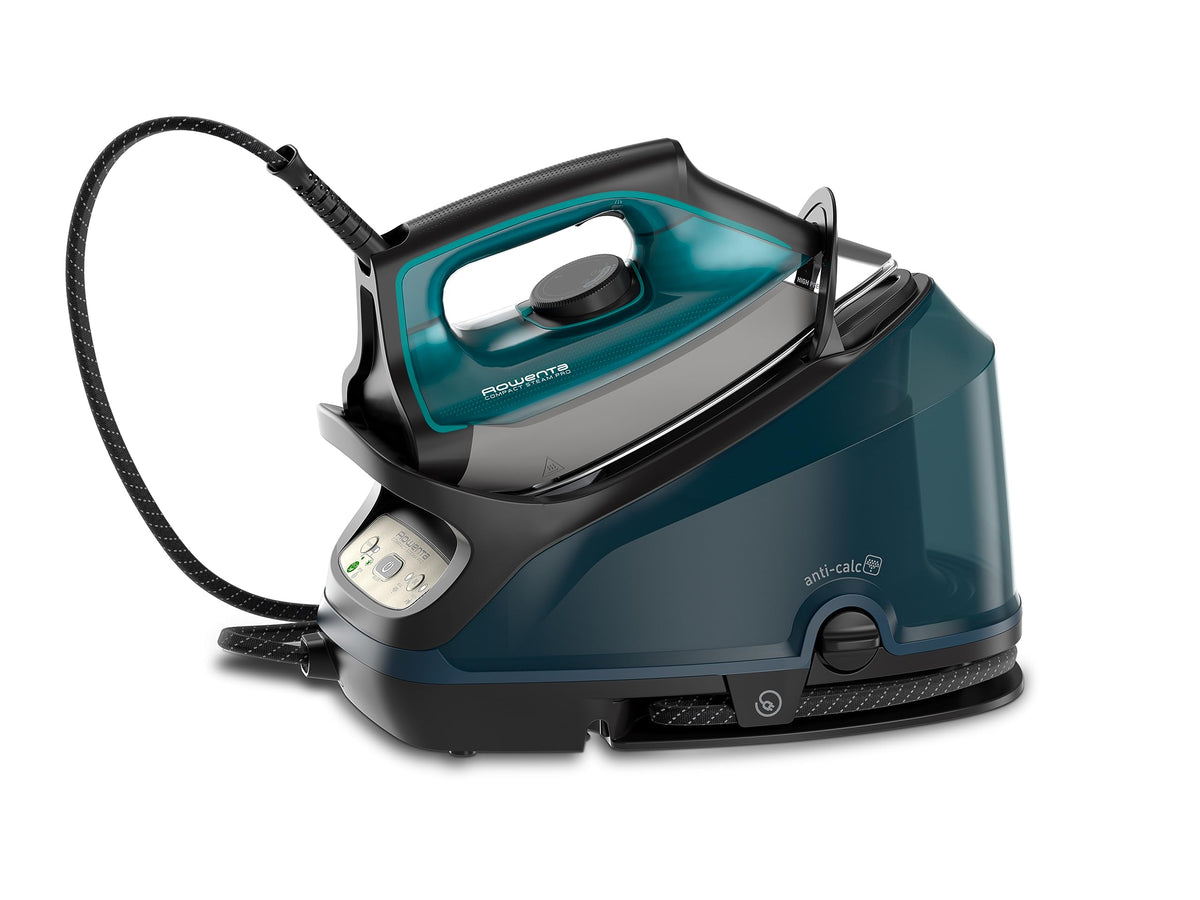 Rowenta Compact Steam Pro Steam Ironing Station, 6.2 Bar High Pressure Steam, 310 G/Min Steam Boost, 1.1 L Water Tank, Compact Design, Efficient Limescale Collector, Plastic, X-Large, Blue/Black, DG7621