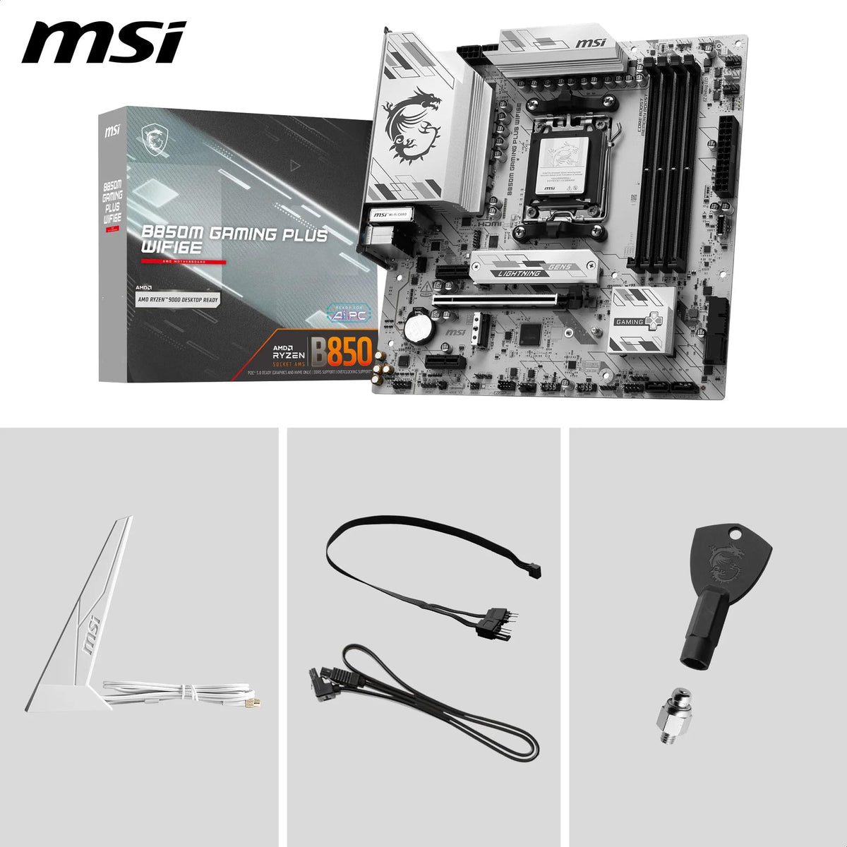 MSI B850M Gaming Plus WIFI6E Motherboard, mATX - Supports AMD Ryzen 9000/8000 / 7000 processors, AM5 - DDR5 Memory Boost 8200+ MT/s (OC), PCIe 4.0 x16, M.2 Gen5, Wi-Fi 6E, 2.5G LAN - 7E81-001R
