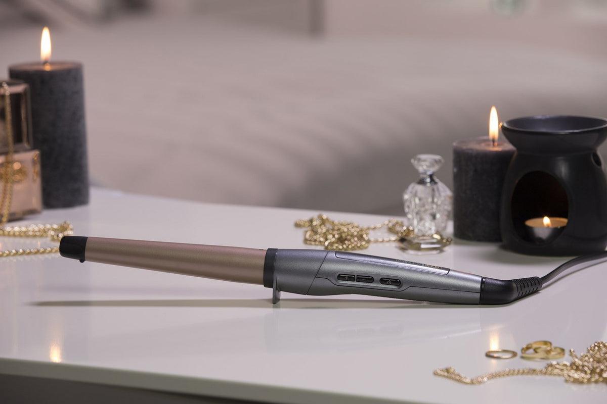 Remington Curling Wand [conical 19-28mm] Keratin Protect (high-quality ceramic coating with almond oil) - Digital display up to 210°C, natural curls, spiral curls & beach waves, CI83V6 - 45607560100