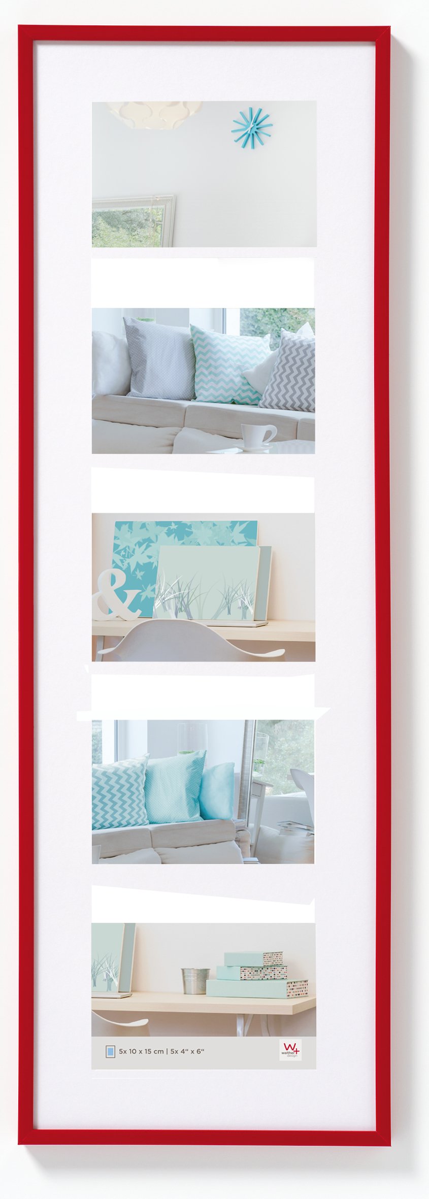 walther design picture frame red 5X 10x15 cm gallery with passe-partout, New Lifestyle plastic frame KV515R