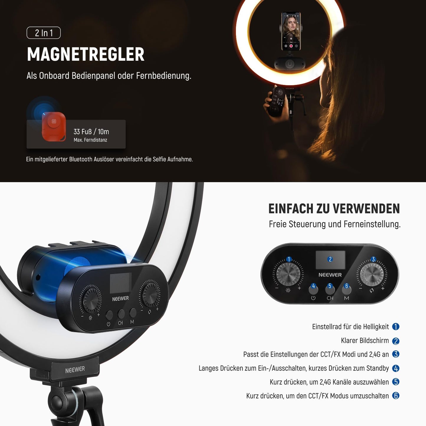 NEEWER RL45B 18" Ring Light Desk Edge Lit Ring Light for Cell Phone, Camera, Laptop, LED Lighting Set, Phone Holder, Table Stand, Ball Head Mount, Webcam, Zoom Call, Streaming, Selfie - B0DMNP38V6