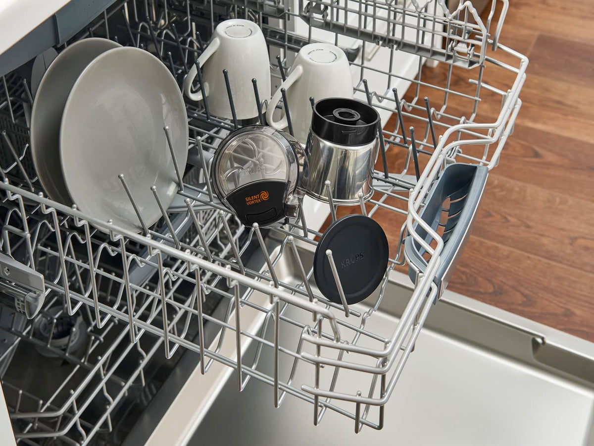 Krups GX3328 Silent Vortex Moară electrică pentru cafea și condimente | 3 în 1 mecanism de măcinare pentru boabe de cafea, condimente, ierburi | super silențioasă | lavabilă în mașina de spălat vase | bol de măcinare detașabil + capac | Negru