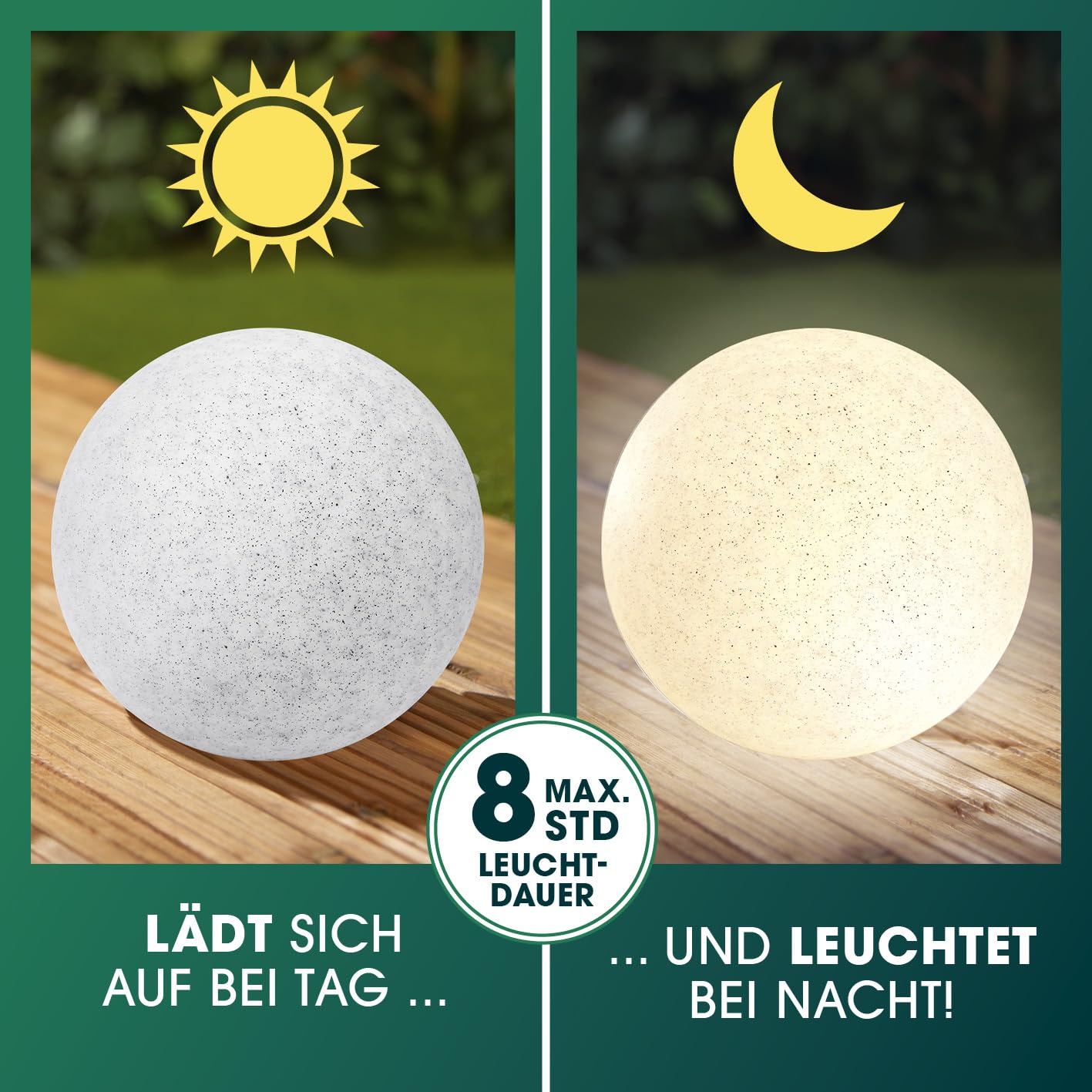 EASYmaxx solar light stone look - set of 2 | LED solar light as a solar decorative stone | Solar ball weather-resistant | Solar ball in stone look - 19696