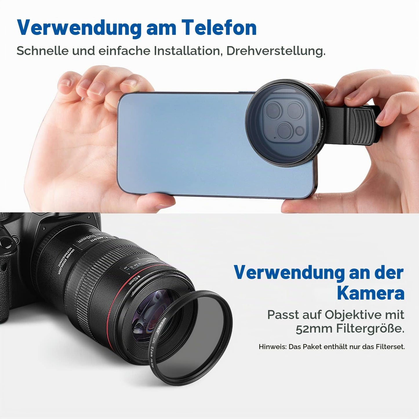 NEEWER 52mm ND CPL Star 4 Gradient Filter Set with Cell Phone Lens Clamp - 10101533