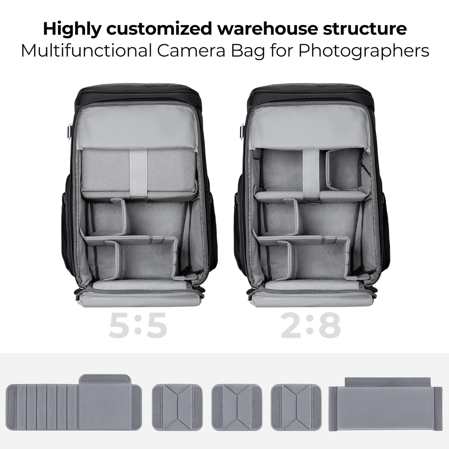 K&F CONCEPT camera backpack, photo backpack for photographers, camera backpack with 15.6 inch laptop compartment, compatible for Canon/Nikon/Sony/DJI Mavic Drone (Alpha Backpack 25L), gray - KF13.128V3