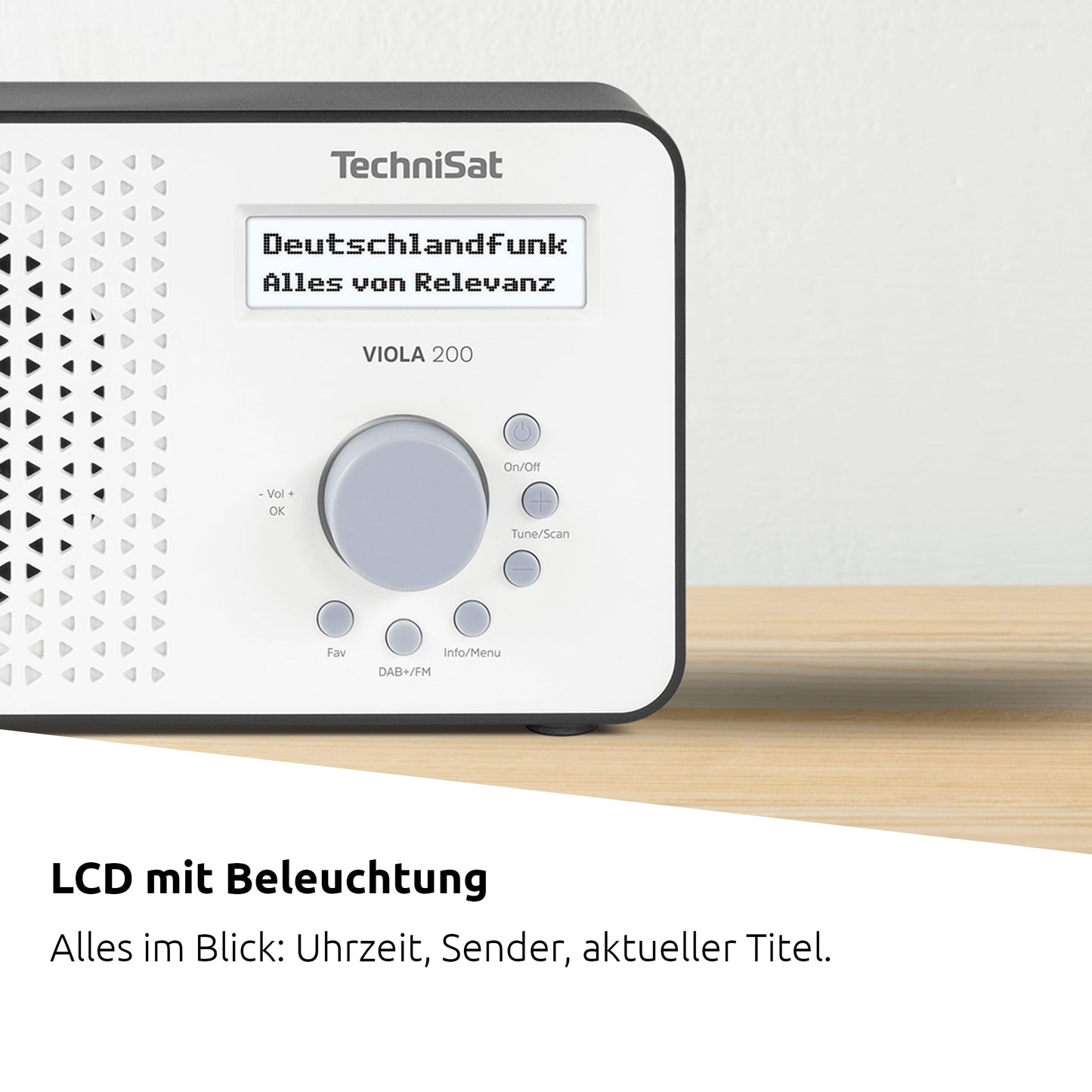 TechniSat Viola 200 - portable DAB+/FM radio (with LCD display, telescopic antenna, favorite memory, headphone jack, mains & battery operation, mono speaker, RDS, PLL) white/black - 0000/2936