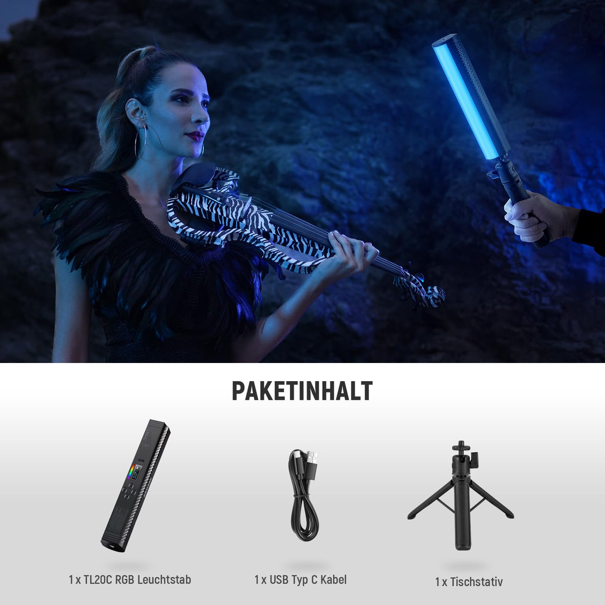 NEEWER RGB Light Stick with Table Tripod, Magnetic Handheld Photography Video Lighting Stick, 2500K-8500K Dimmable CRI95+ Full Color LED Tube Light, 2550mAh Battery, 17 Scenes for Vlog TikTok, TL20C