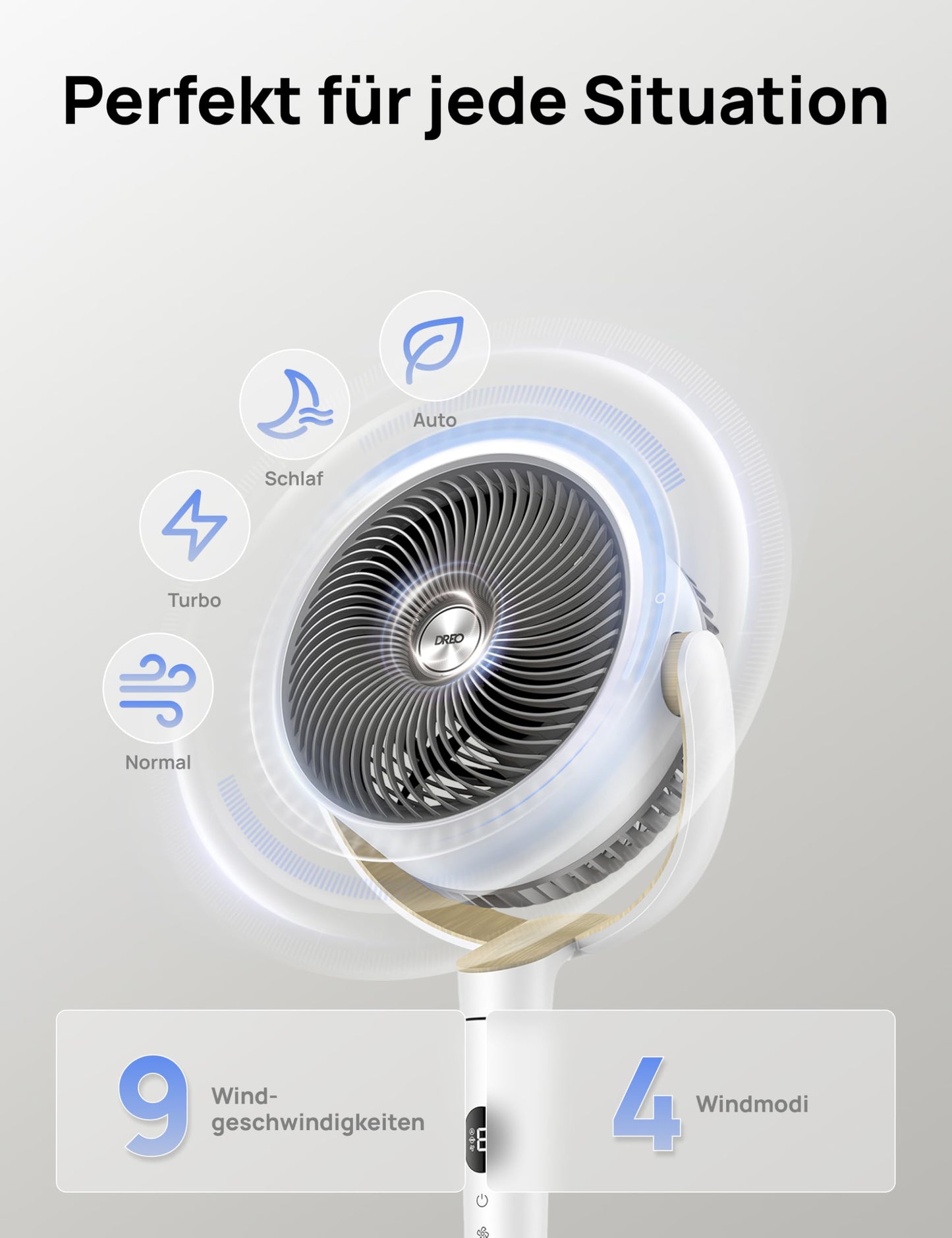 DREO pedestal fan very quiet, large fan with remote control, 20dB silent fan with DC motor, 120° oscillating, 4 modes, 94-107cm height adjustable, floor fan, TurboPoly™ Fan 512, white
