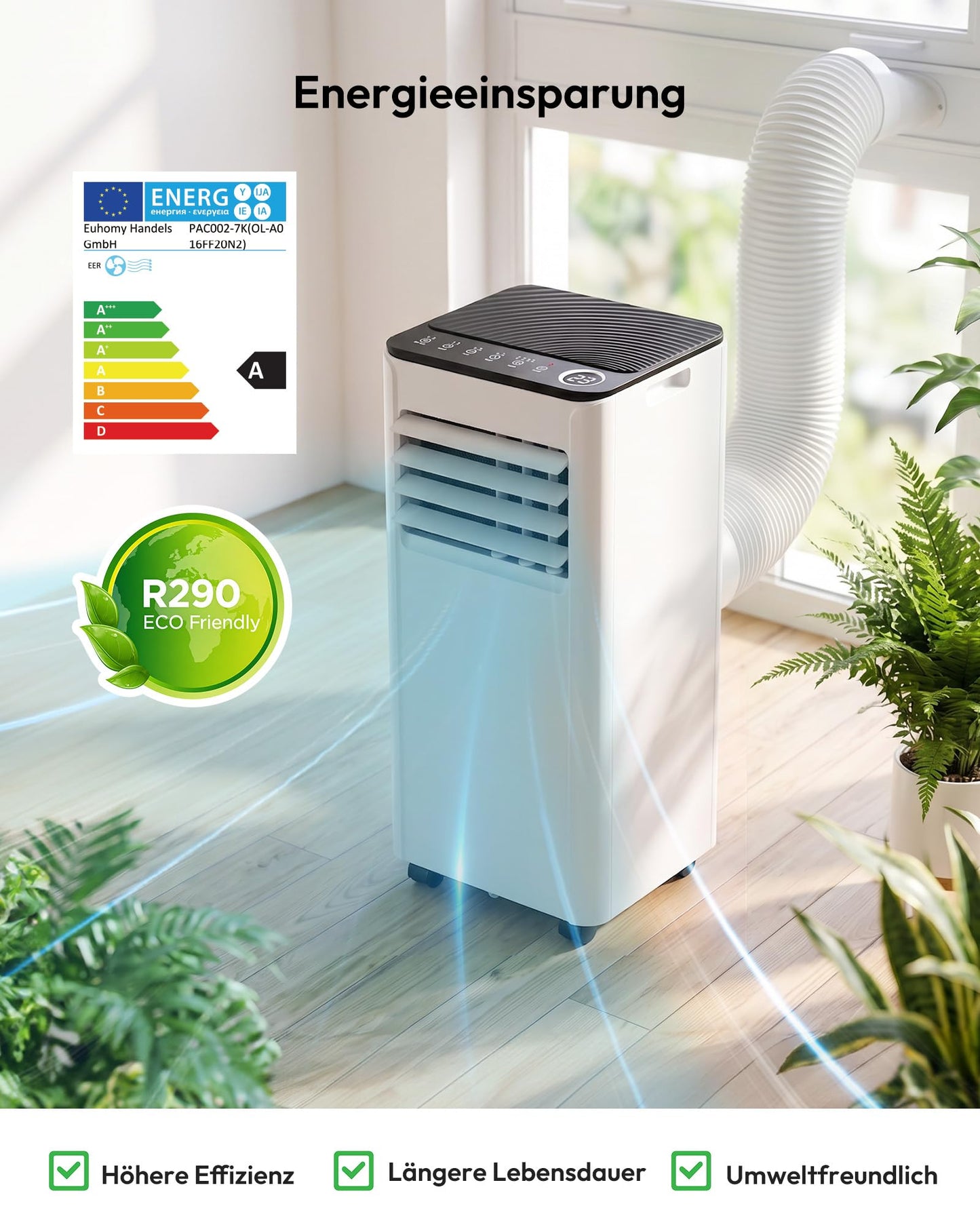 Air conditioning mobile - air conditioning unit with exhaust hose 7000 BTU | 4-in-1 mobile air conditioner | Quiet operation | Digital display + remote control | Window installation kit | 24h timer | For rooms up to 20 m² - OL-A016FF20N2