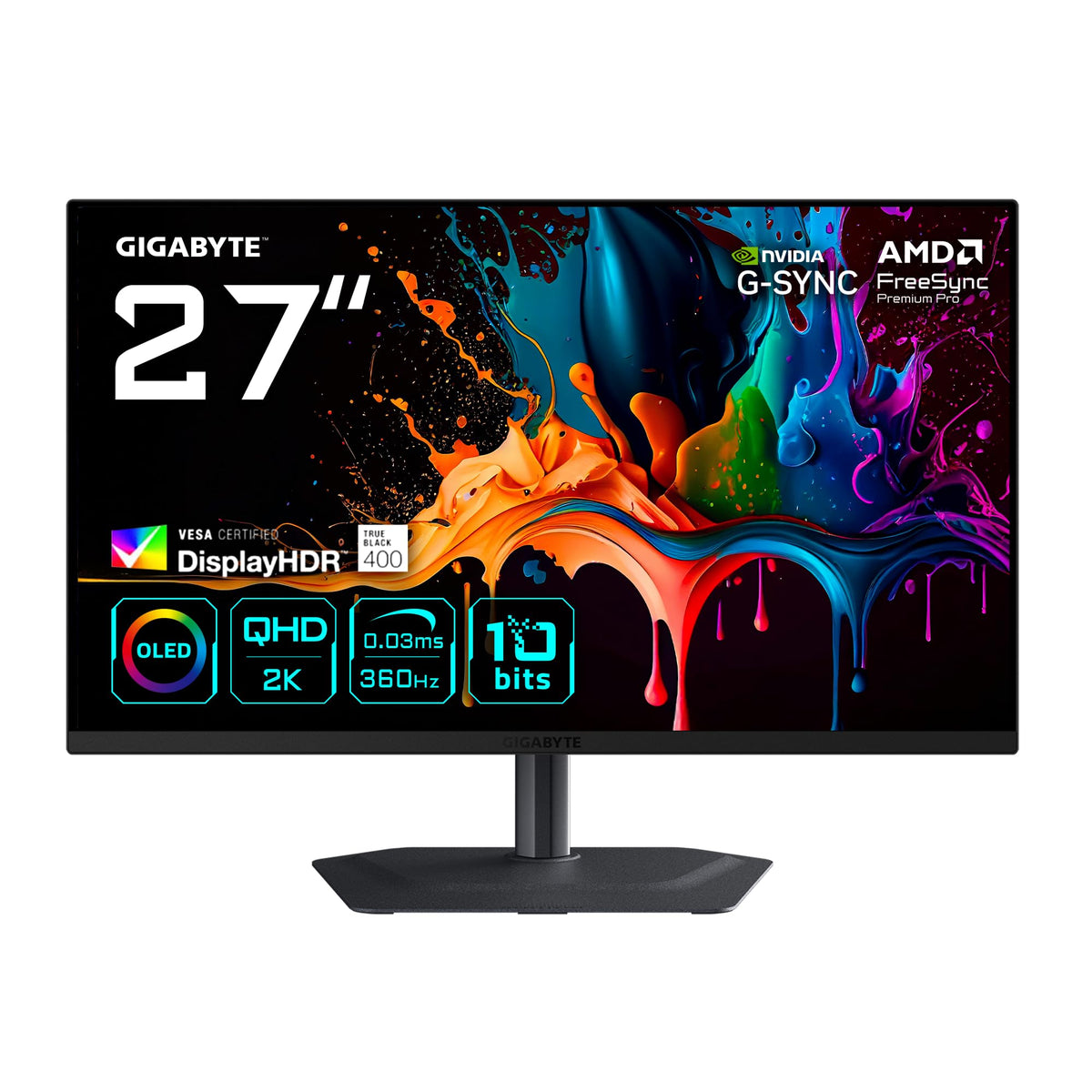 Gigabyte MO27Q3 27” OLED QHD Gaming-Monitor - 2560 x 1440, 360Hz, 0.03ms, 250 cd/m², G-Sync Compatibil, FreeSync Premium Pro, Display HDR True Black 400, HDMI 2.1, DisplayPort 1.4
