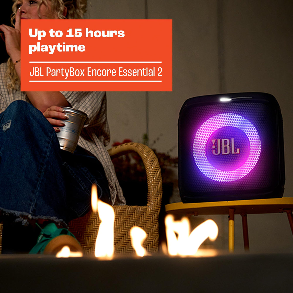 JBL PartyBox Encore Essential 2, difuzor de petrecere Bluetooth fără fir, cu microfon, 15 ore de redare, protecție împotriva stropirii IPX4, sunet JBL Pro, AI Sound Boost și Auracast Multi-Speaker. - JBLPBENCOREESS2EP