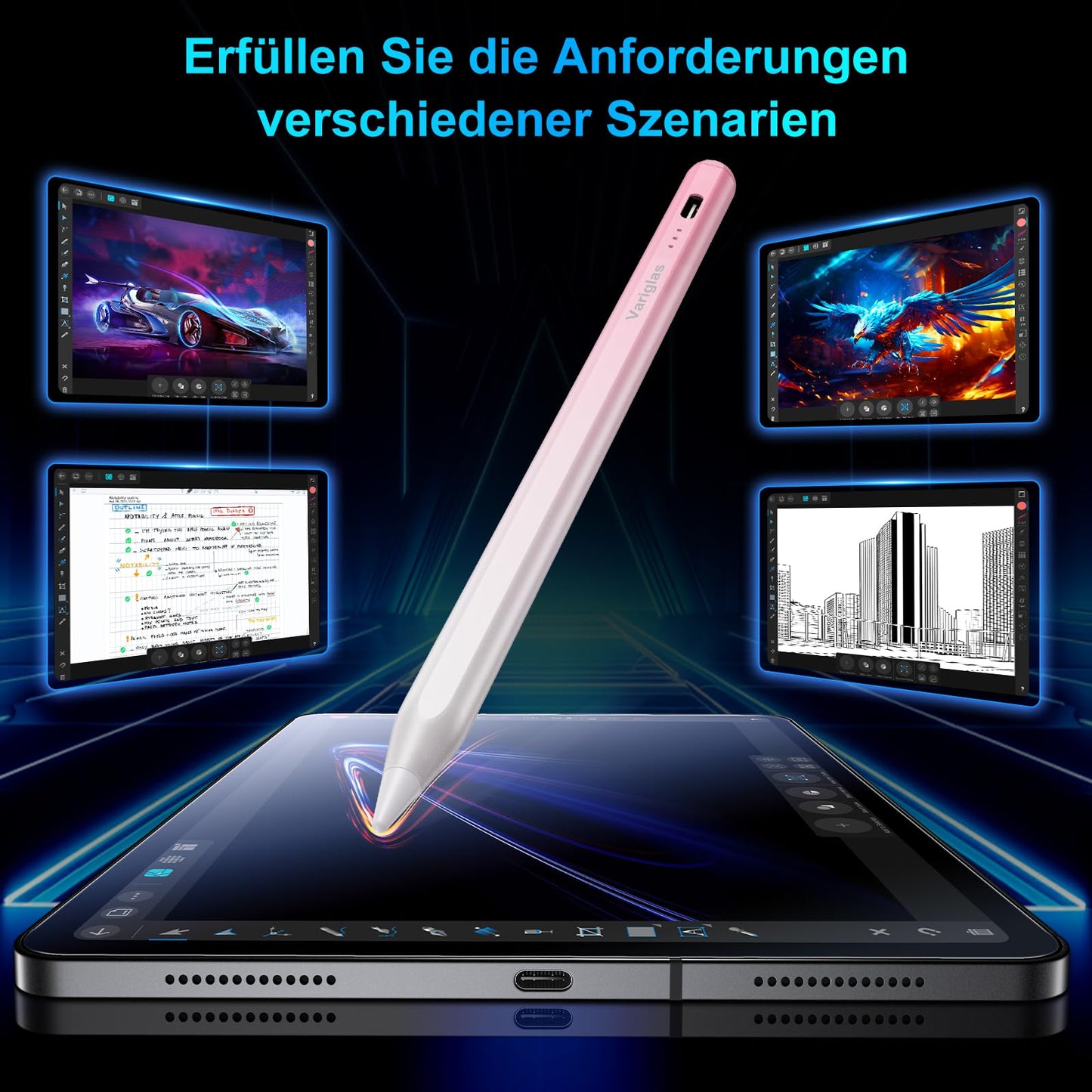 Pen for iPad 2018-2026, 2X Fast Charge Palm Rejection-Gradient Purple - V