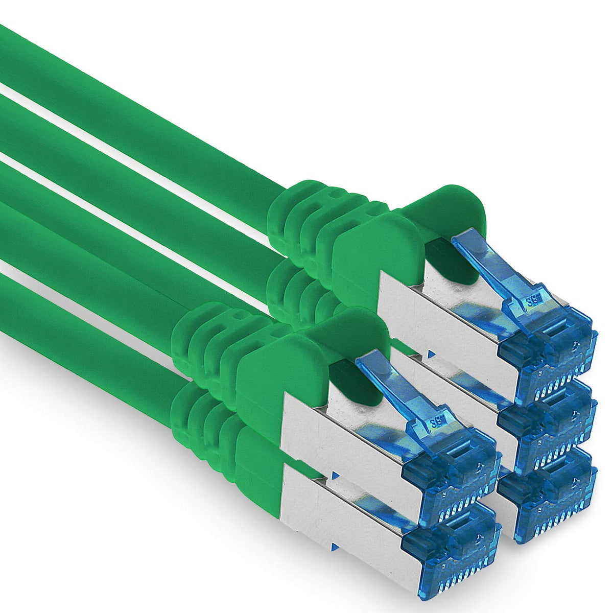 1aTTack.de Patch Cable – 5X 5m Ethernet, Network, LAN Cable CAT6a (for Gigabit Networks, Routers, Switches, Modems with RJ45 Input – green) - 4251073691572