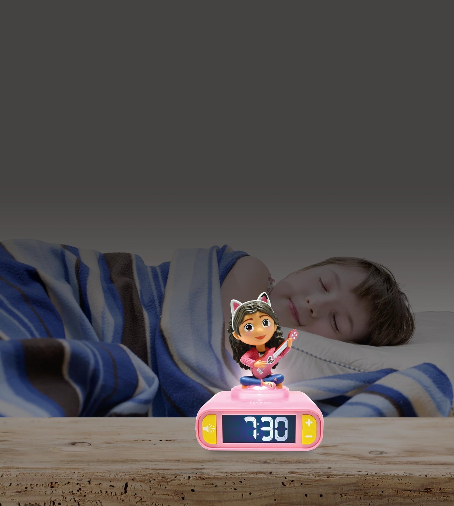 Lexibook, Gabby's Dollhouse, Gabby Night Light Alarm Clock, Sounds and Melodies, Backlit LCD Screen, Luminous, Snooze, Pink, RL800GDH