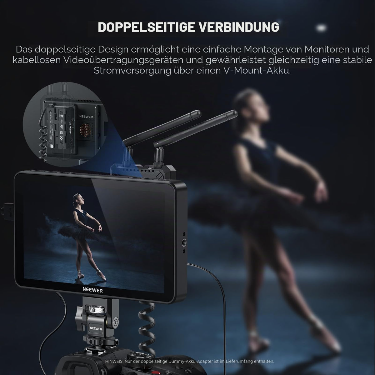 NEEWER Adaptor de baterie dummy dublu față cu display, încărcător splitter D Tap pe USB C, compatibil cu monitorul Atomos Ninja Shinobi, transmisor video DJI SDR, Sony NP-F970/750/550, VP-F550X2