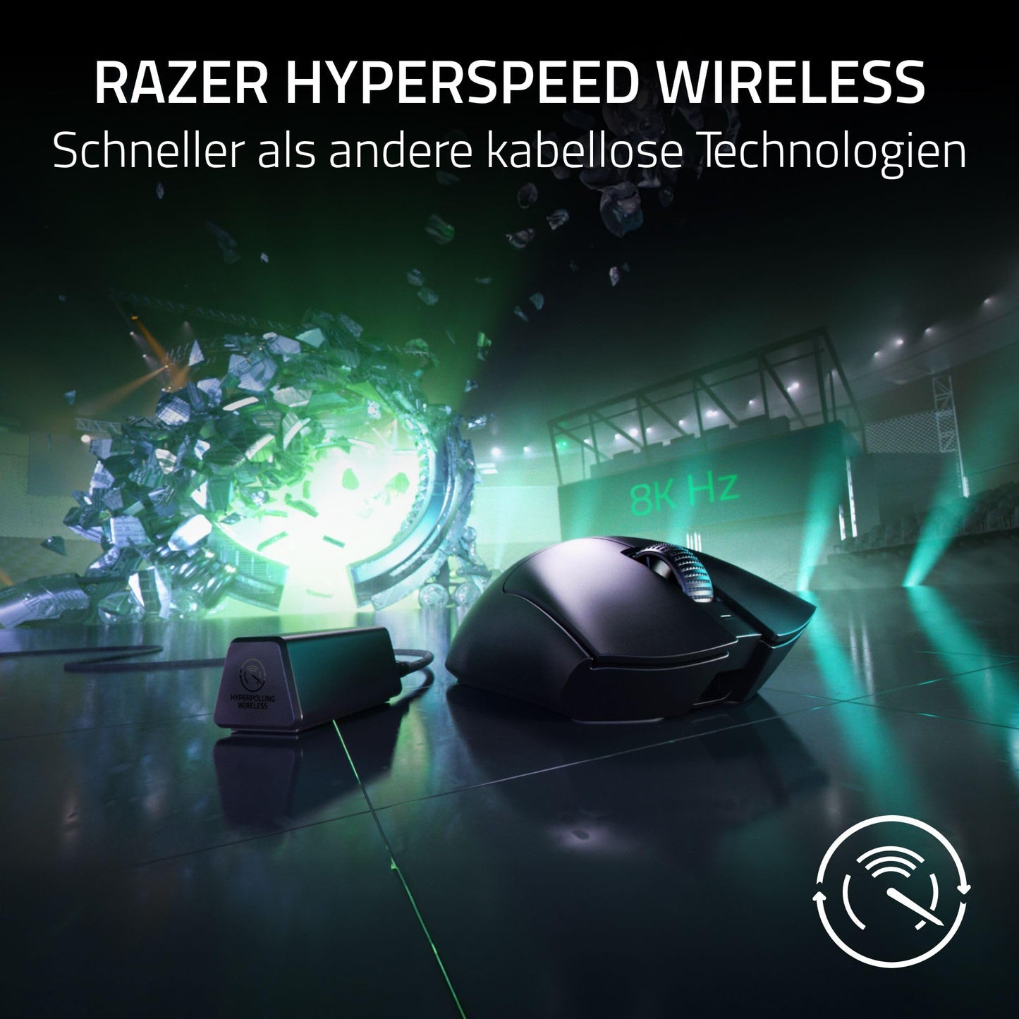 Razer DeathAdder V3 Pro + HyperPolling Wireless Adapter - Ultra light e-sports mouse with true 8K Hz wireless sampling rate (63 g, Optical Focus Pro 30K, Optical Switches 3rd Gen) Black - RZ01-04630300-R3WL