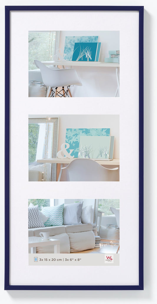 walther design picture frame blue 3X 15x20 cm gallery with passe-partout, New Lifestyle plastic frame KV320L