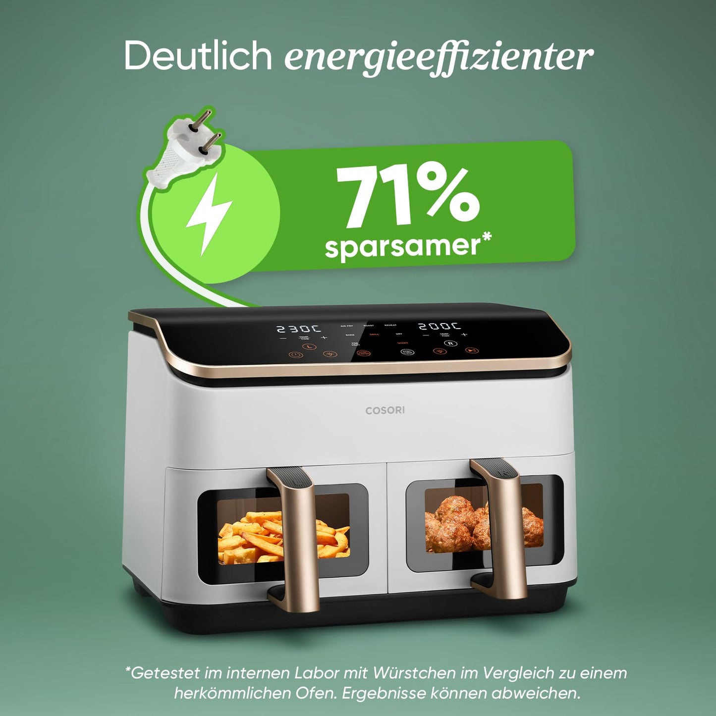 COSORI hot air fryer 2 chambers, test winner from Stiftung Warentest, 8.5 L 6-in-1 air fryer with viewing window, black and white - CAF-R904-AEU