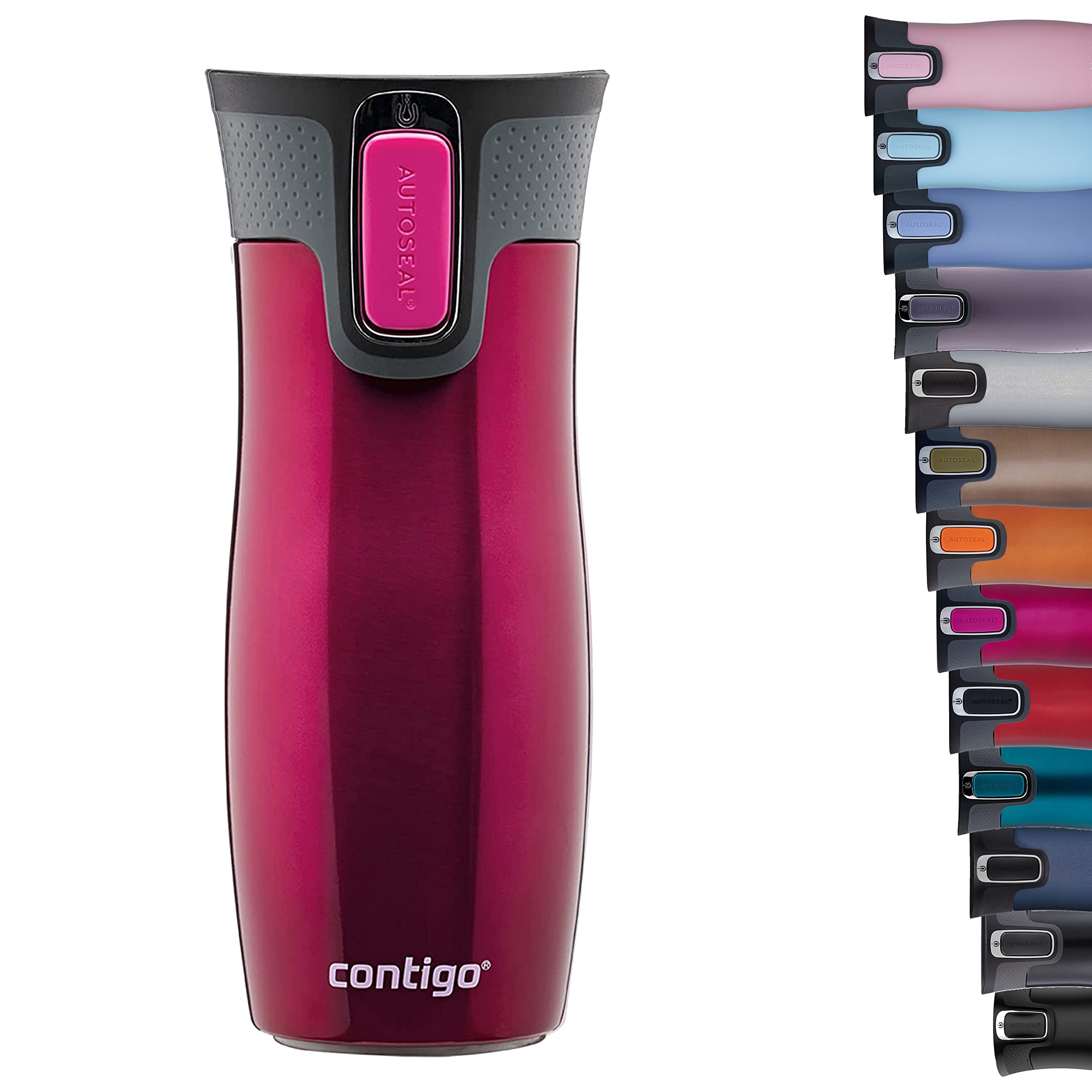 Contigo thermo mug West Loop Autoseal, stainless steel insulated mug, travel mug, coffee mug to go, leak-proof, 100% leak-proof, keeps hot for up to 5 hours/cold for 12 hours, 470 ml, BPA free, Raspberry - 2095831