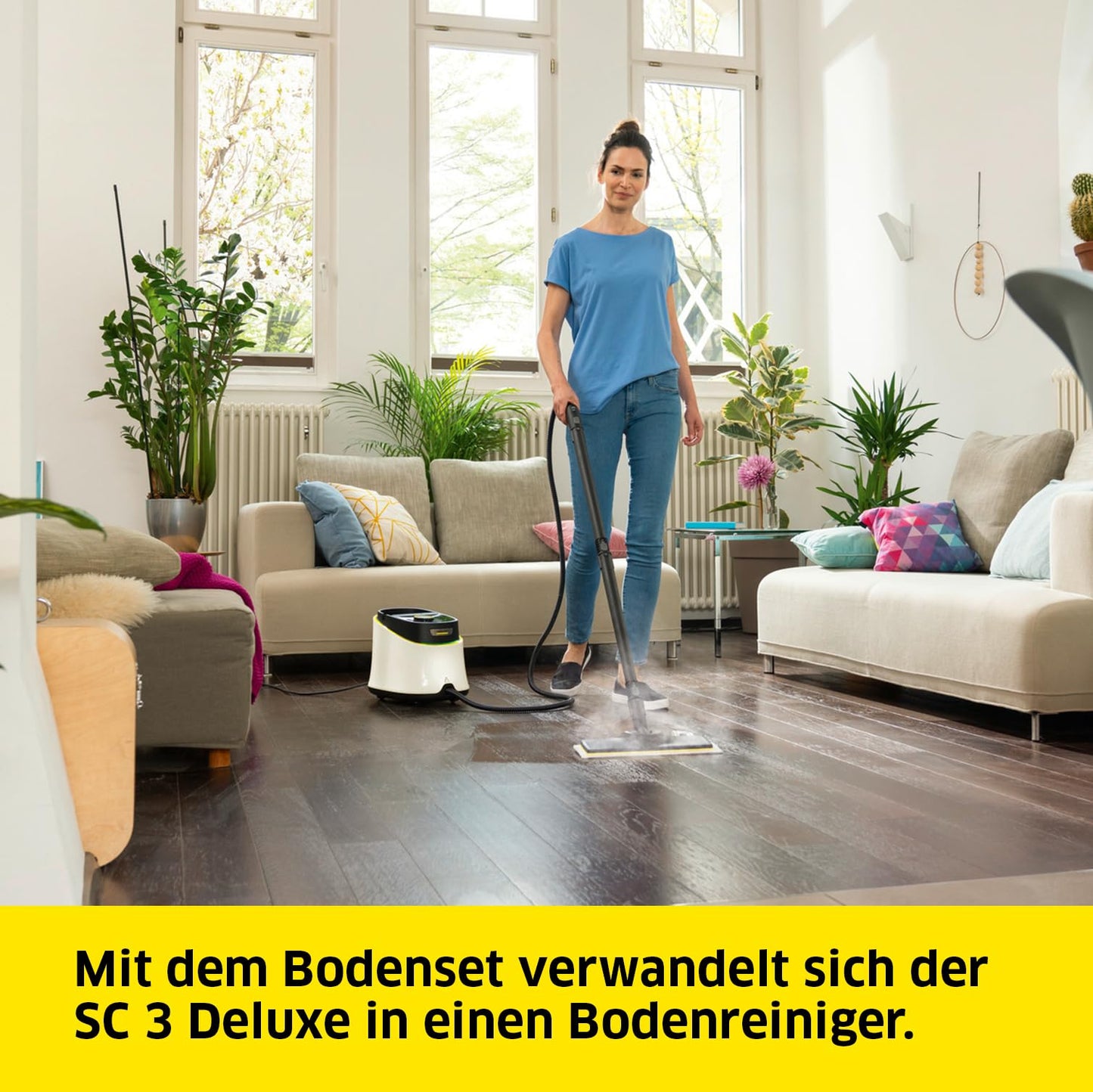 Kärcher steam cleaner SC 3 Deluxe, steam pressure: 3.5 bar, heating time: 30 s, power: 1,900 W, area performance: 75 m², tank: 1 l, with floor cleaning set, microfiber cover, nozzles and round brush, white - 1.513-430.0