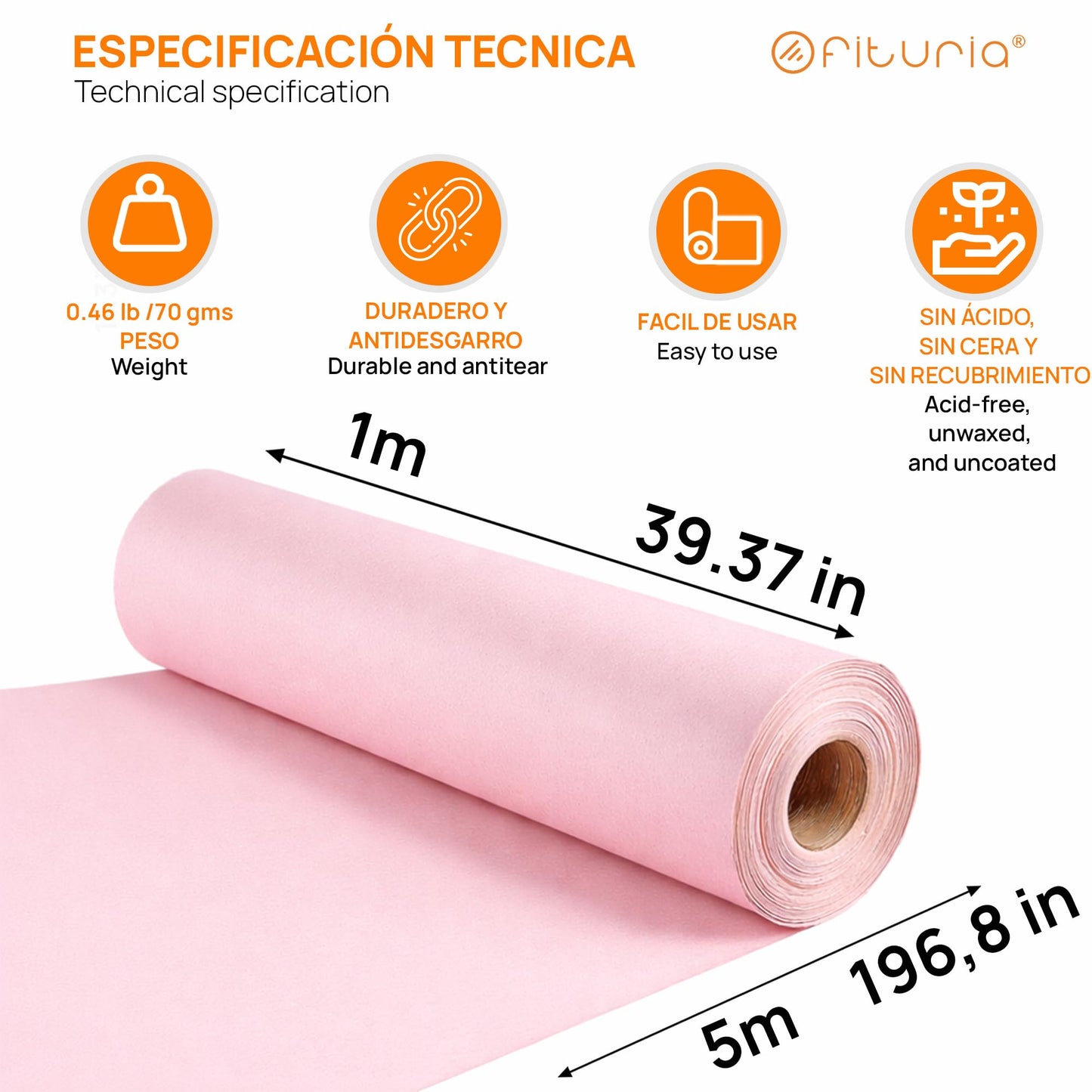 OFITURIA Kraft Paper Pink Pastel - Roll 1 × 5 m - 3 Rolls - Wrapping Paper and Packaging Paper - Craft Paper for DIY, Decoration and Sewing Patterns - Tear-Resistant and Easy to Cut - COM620-parent2