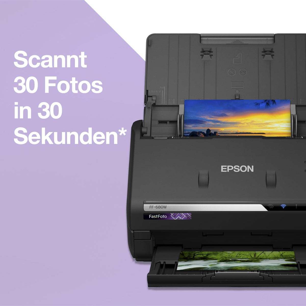 Epson FastFoto FF-680W Scanner (scans 10 x 15 photos in one second, up to DIN A4, double-sided scanning, automatic alignment, cropping and optimization, easily save images) - B11B237401