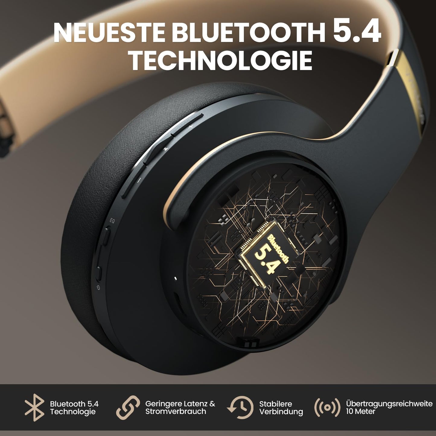 DOQAUS Wireless Bluetooth Headphones with App Control, Gray - CARE
