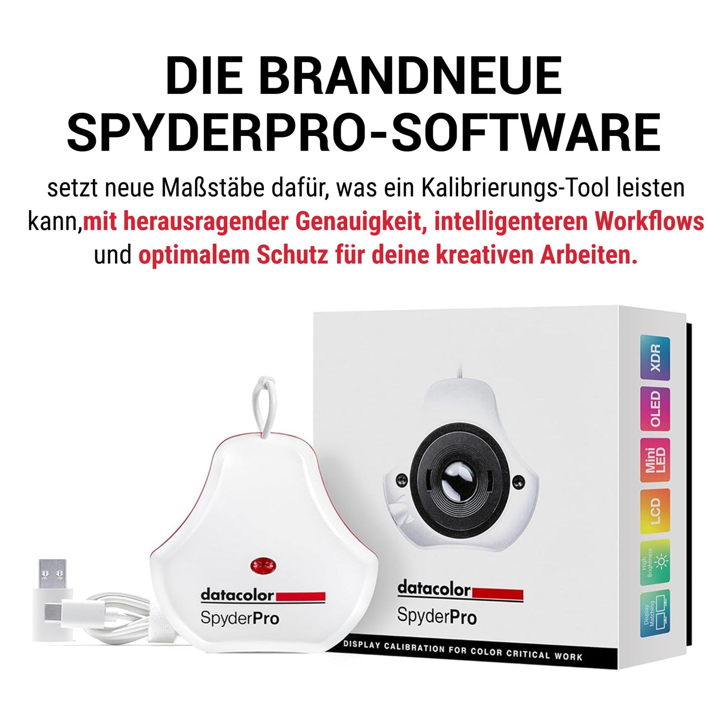 Datacolor SpyderPro – monitor calibration up to 12,000 nits, 3D LUT function, Device Preview Plus, Content Credentials (C2PA) and light meter integration - SP2024PRO