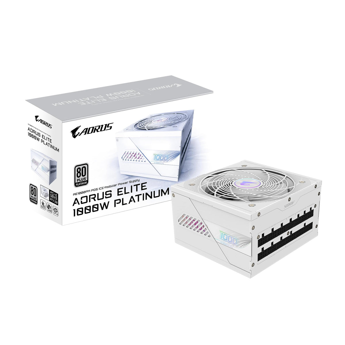GIGABYTE AORUS Elite P1000W Ice Power Supply - PCIe 5.0, 80 Plus Platinum, Fully Modular Design, 120mm Fan, ATX 3.0 Compatible, EU Plug - GP-AE1000PM